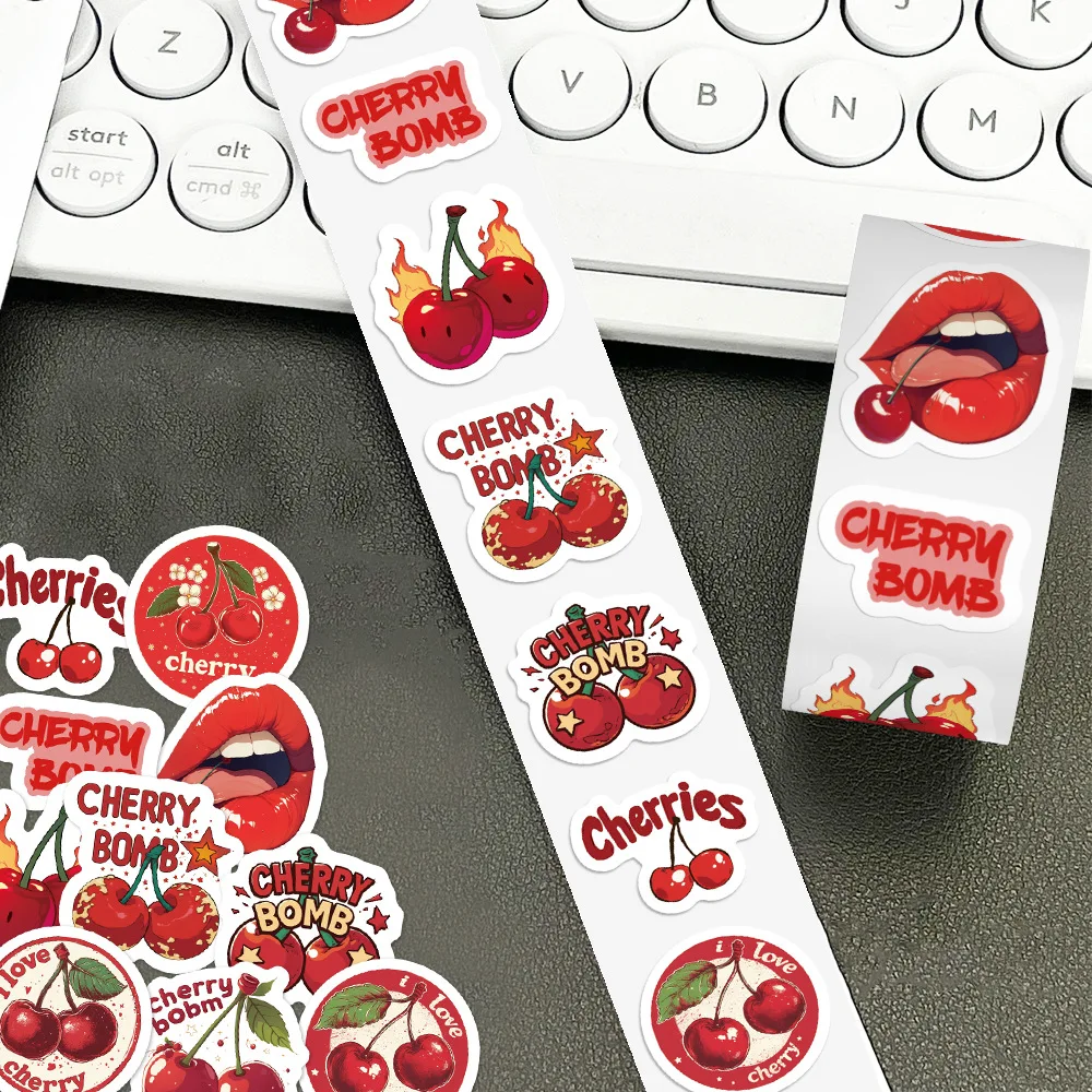 500pcs/Roll Cartoon Red Lucky Cherry Sealing Sticker DIY PVC Laptop Decals Decoration Stiker Reward Gift Toys