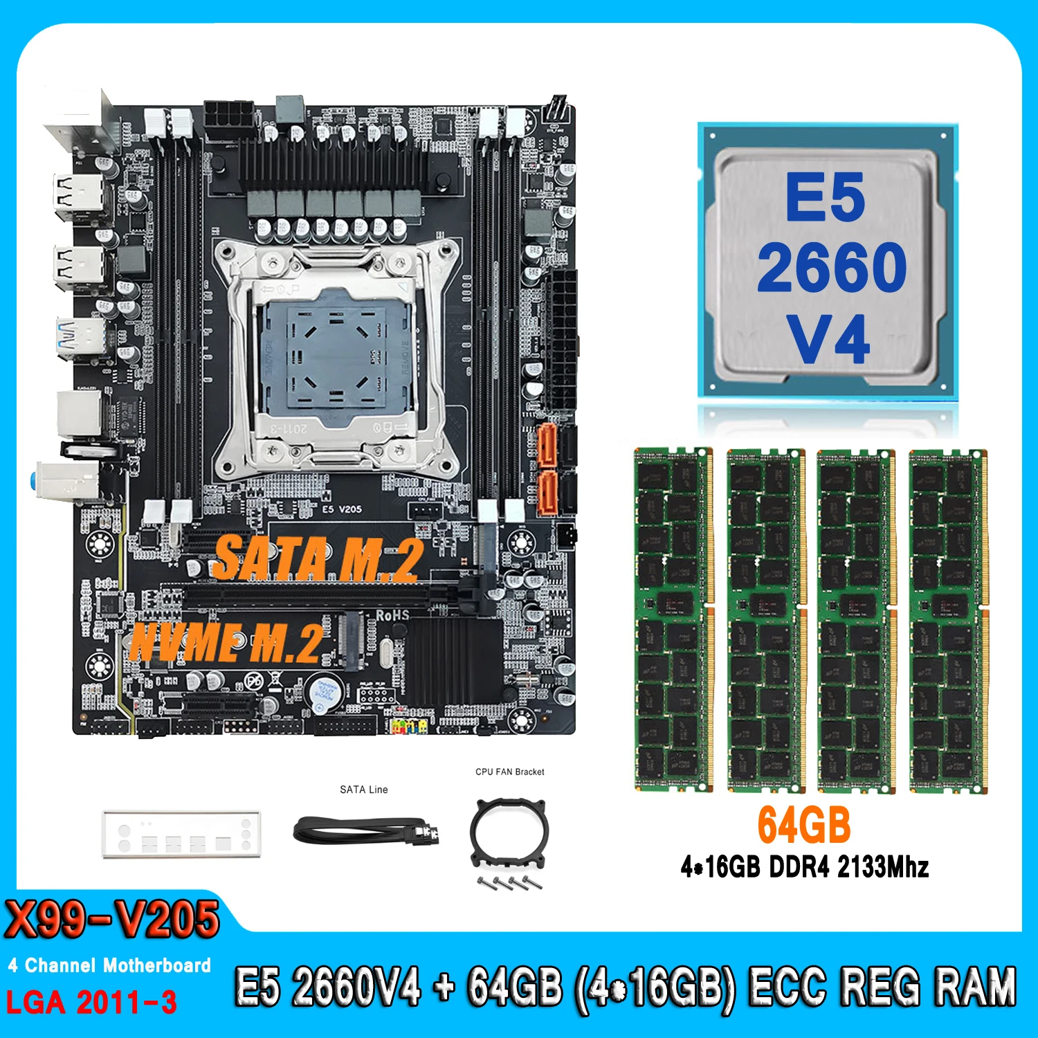 X99 Motherboard Kit Gamer Intel Xeon E5 2660 V4 64GB(4*16GB) DDR4 E5 2660V4 Motherboard CPU Combo LGA 2011-3 Memory for PC Gamer