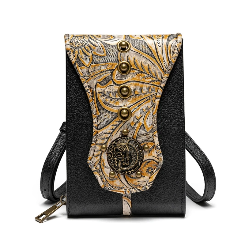 

Exquisite Cowhide Bag Embossed Rivet Crossbody Bag Small Waist Bag Shoulder Bag for Carnival Theme Party E74B