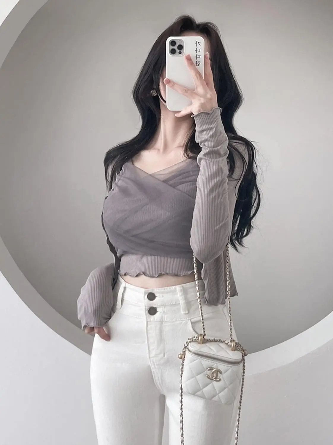 

51STUDIO Fashionable Mesh Tight Fit Set Short Cardigan Top And Pants Women's Premium Quality Clothing Autumn Collection
