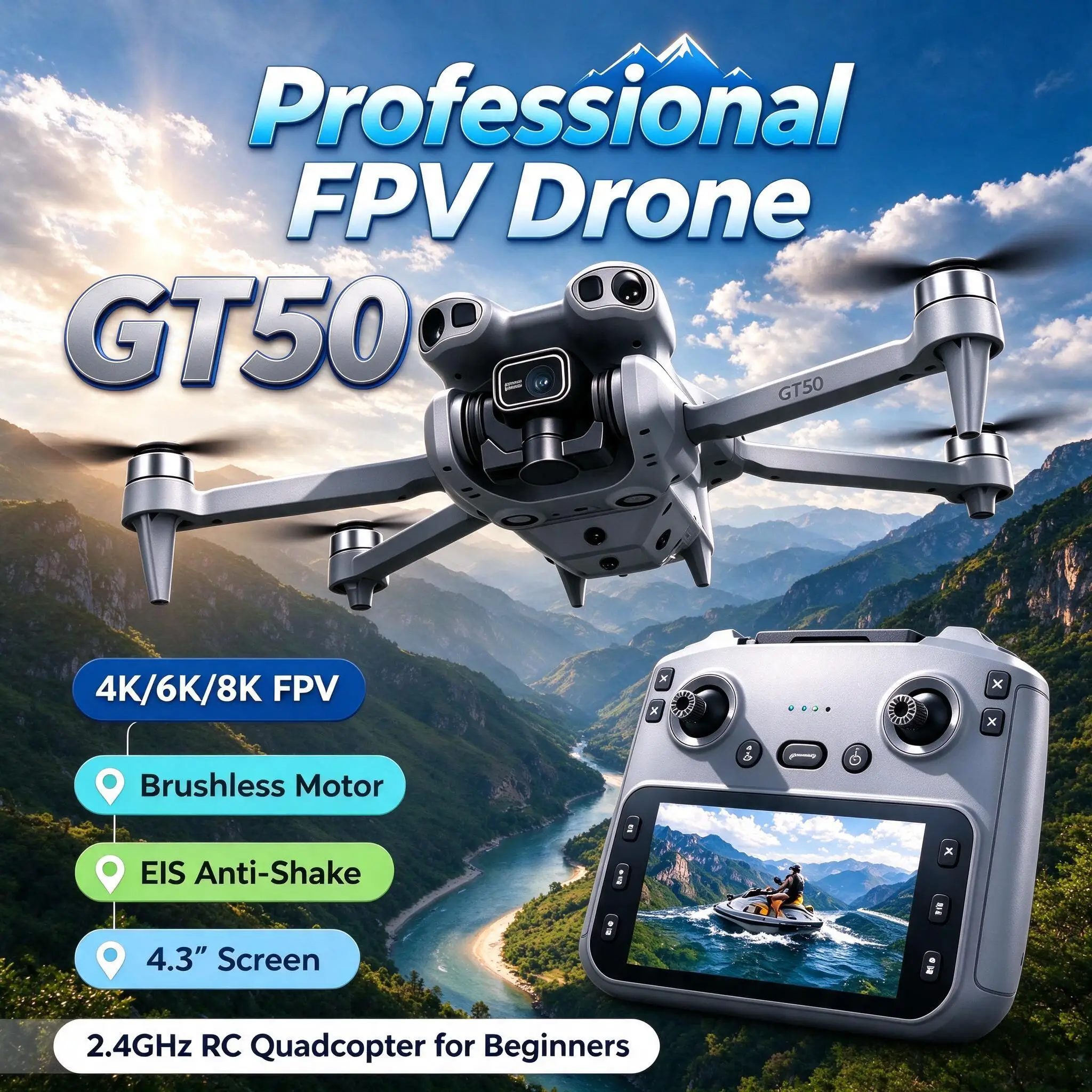 Durable Brushless Motor 4K 6K 8K FPV Drone with Dual HD Camera 4 3 Screen EIS Anti Shake 2 4GHz RC Quadcopter for Beginners