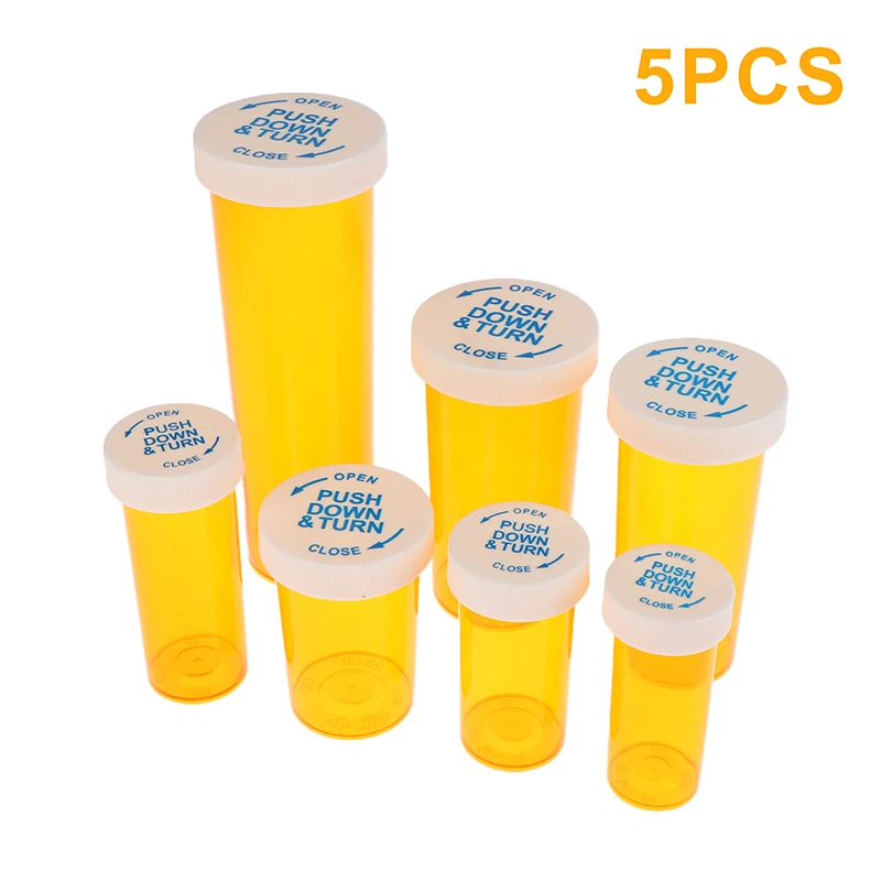 

5-Pack Child-Resistant Pill Bottles - 6-60 Dram Travel-Size Medicine Containers with Safety Caps, Multi-Use Portable Vials