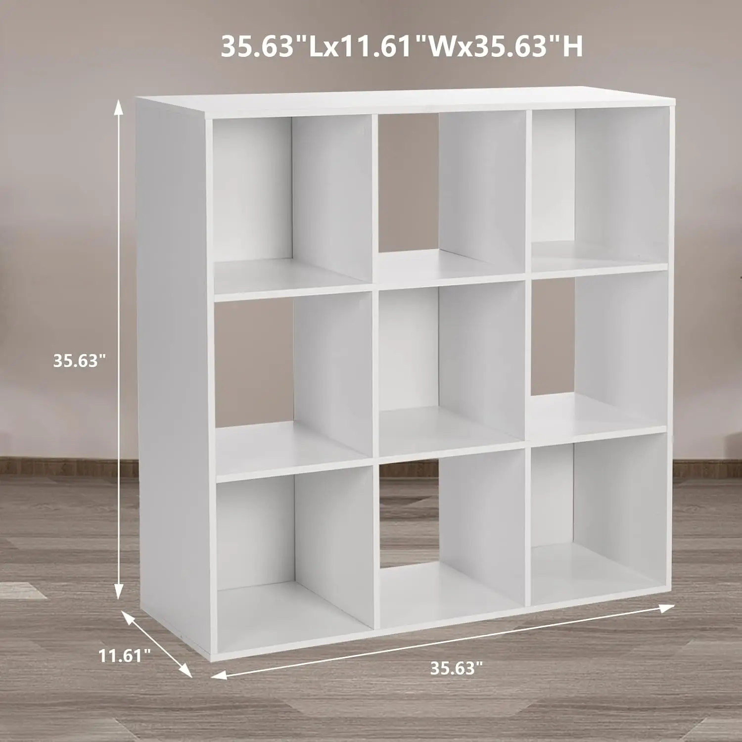 9 Cube Shelf Bookcase, White Storage Organizer Wood Display Shelf, Free Standing Cubby Bookcase Cabinet Divider