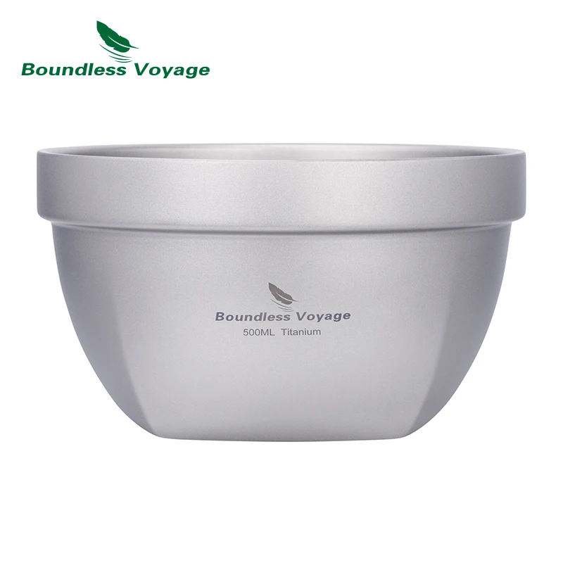 Boundless Voyage 500ml Titanium Bowl Double Walled Oatmeal Food Soup Bowl Ultralight Outdoor Camping Tableware Rice Bowl Ti1161T