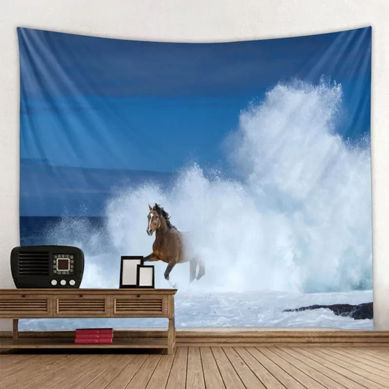 Horse 3d printing big tapestry wall hanging polyester cloth home decoration mandala bohemian hippie room wall decoration