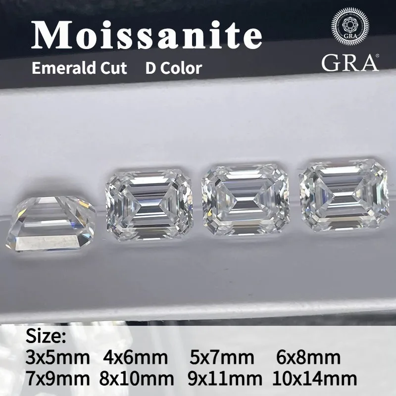Moissanite Stone Emerald Cut D Color VVS1 with Certificate Gemstone Beat for Jewelry Making Inlay Pass Diamond Tester