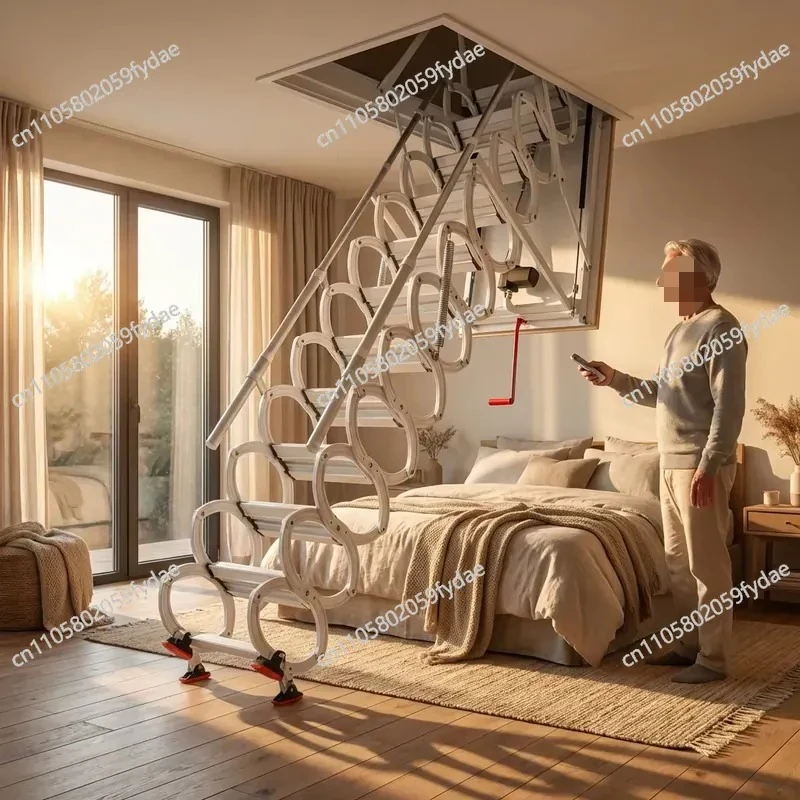 Electric Retractable Folding Loft Ladder, Wall-mounted Retractable Design, Aluminum Structure, CE Certification, Load-bearing