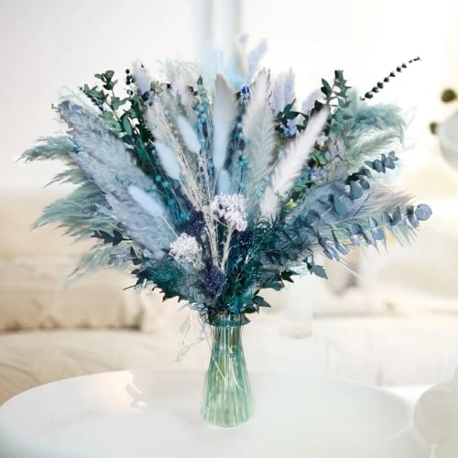 

Pampas Grass Decor Dried Flowers with Blue Pampas Grass Boho Floral Arrangements for Home Office Wedding Centerpieces Rustic Bl