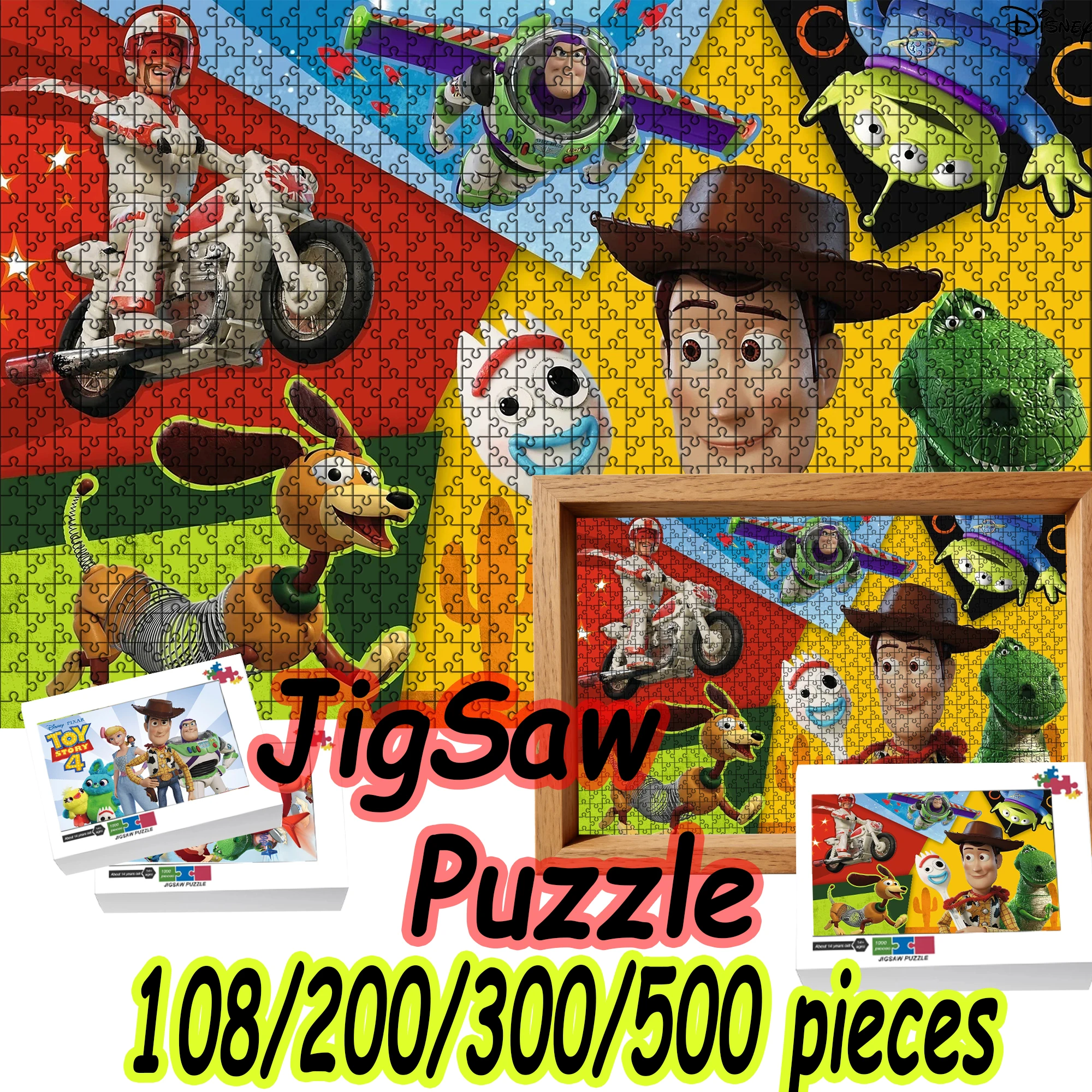 Disney toy story buzz lightyear quebra-cabeça 108/200/300/500/1000 peças quebra-cabeça de piso de madeira presente de alta qualidade divertido jogo de festa