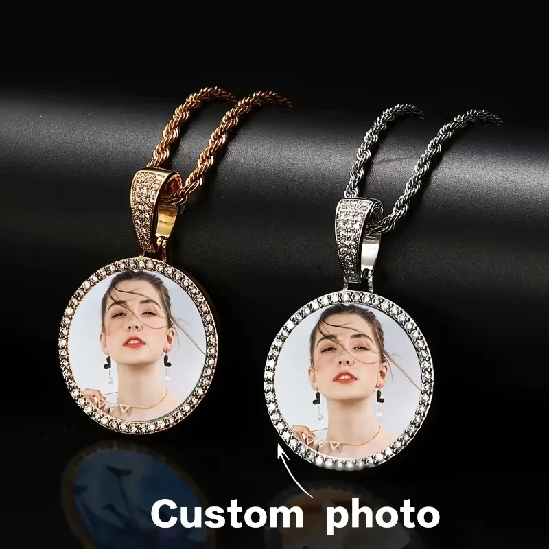 Personalisierte Foto-/Logo-Halskette Hip-Hop Runder Rahmen-Anhänger Individueller Schmuck Geschenk für Freunde & Familie Perfekt für Weihnachten – Detail 2