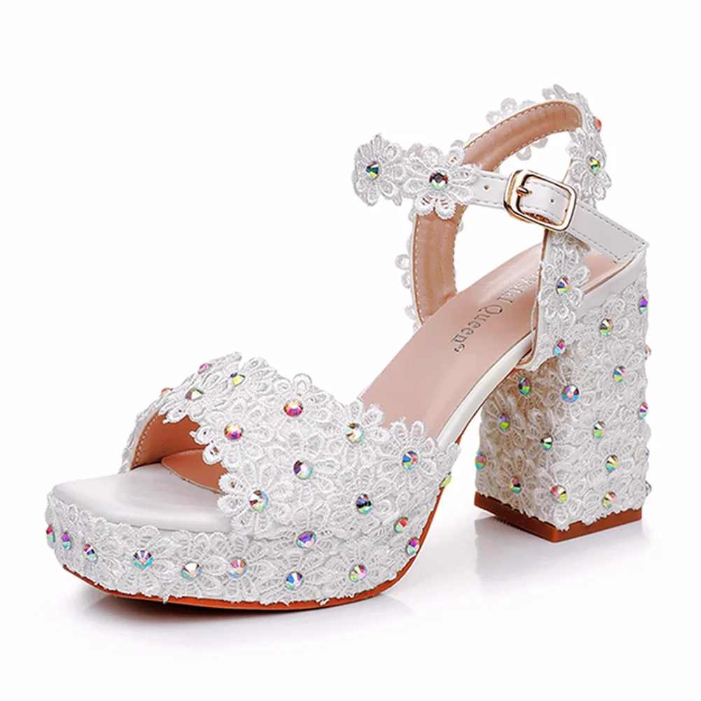 Plus Size 34-42 Party Evening Wedding Shoes for Women Summer Fashion High Heel White Platform Sandals Lace Sandalias Mujer 2025