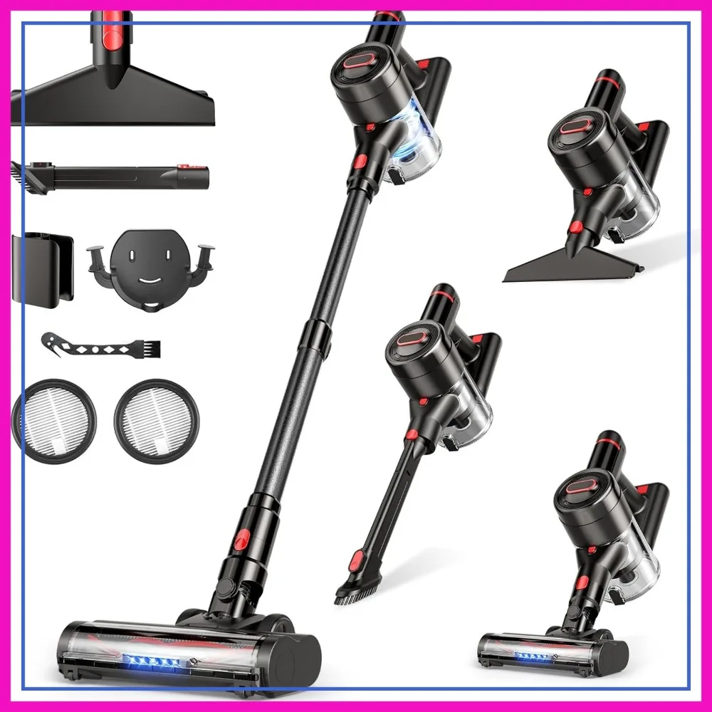 Cordless Vacuum Cleaner 450W 40Kpa Stick Vacuum 50Mins Runtime Anti-Tangle Brush Lightweight for Hardwood Floor Carpet Pet Hair