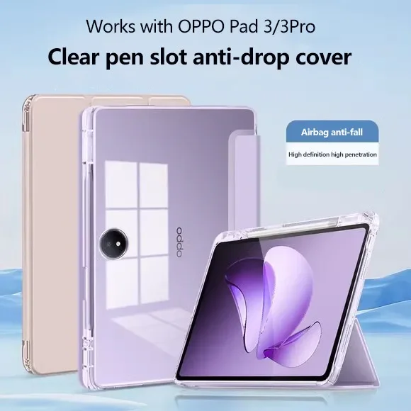 Three-fold Leather Clear Pen Slot Case for OPPO  Oneplus Pad 3 11.61 2024 3Pro 12.1 Pad2 11.61 Air 2 Neo 11.4 Air 10.36 Pad11 Go