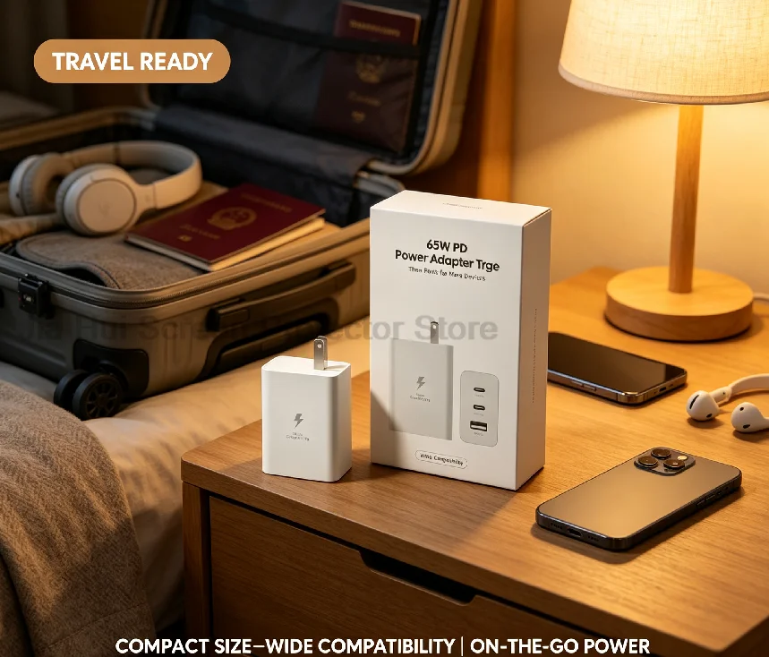 65W GaN US Plug  Charger Safety Heat‑Dissipation Dual USB‑A Type‑C Fast Charging Adapter For Travel Home Multi‑Device Charging