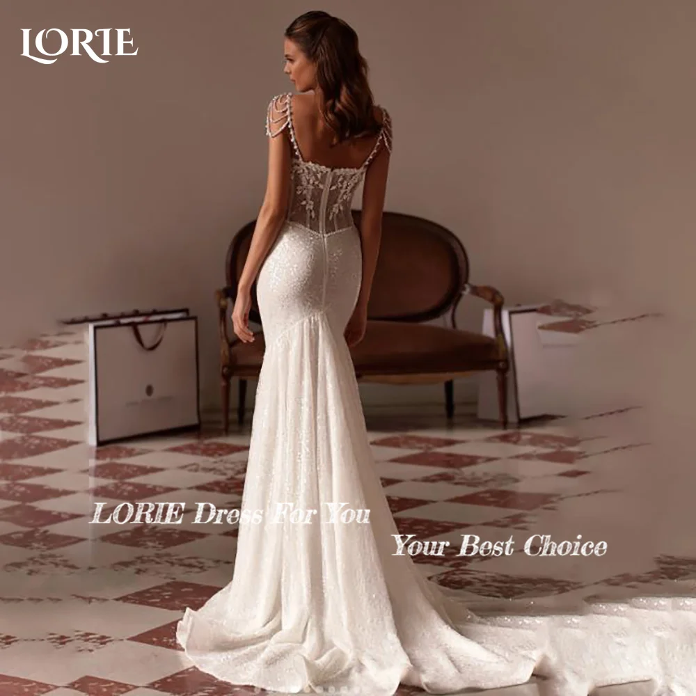 LORIE Vintage Shiny Meerjungfrau Hochzeit Kleid Meerjungfrau Perlen Schulter Abnehmbare Zug Brautkleid Prinzessin Braut Kleider Angepasst