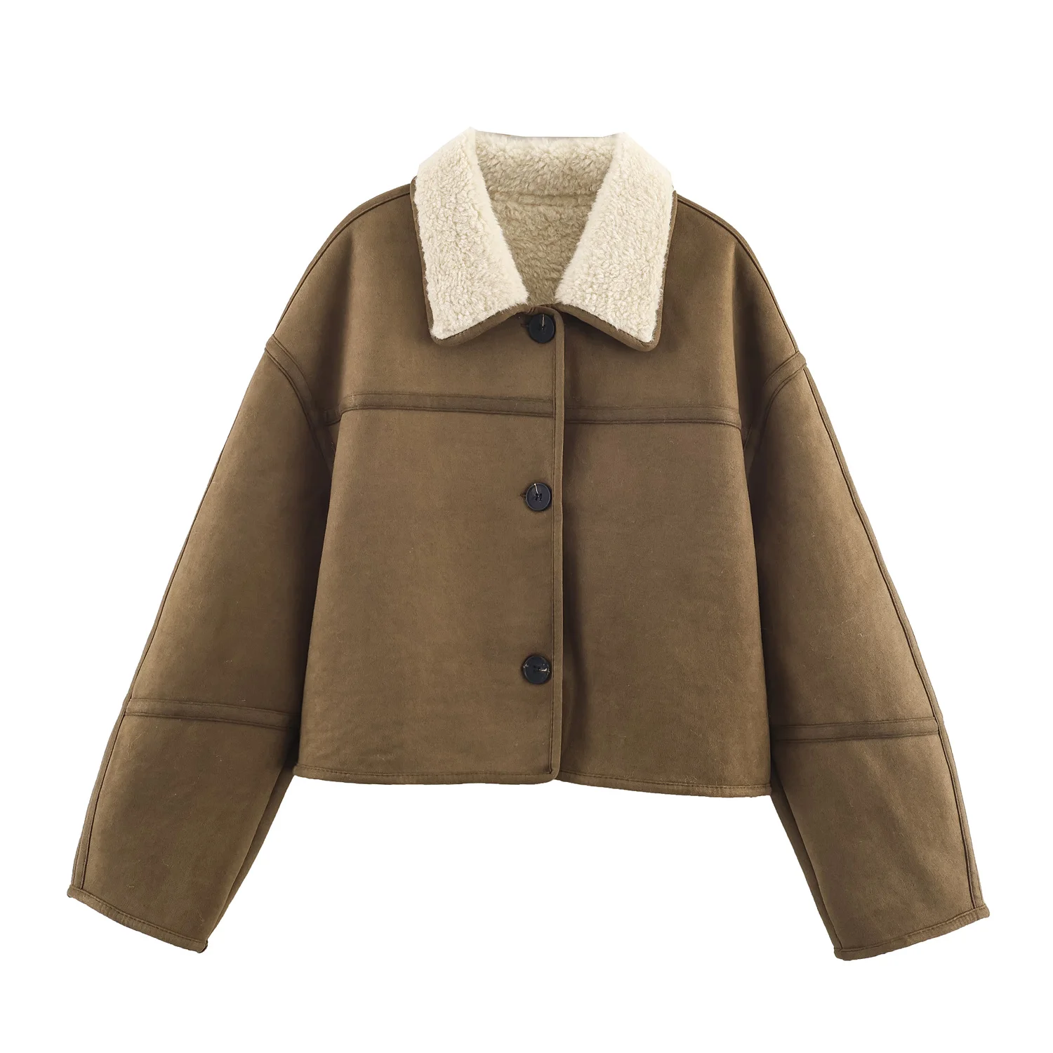 5 colors 2025 Winter Vintage Faux Suede Double-faced Fur Coat Coffee Women Lapel Open Buttons Full Sleeve Short Loose Outerwear