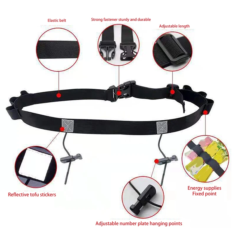 حزام رقم سباق الجري لمحرك الترياتلون ماراثون لركوب الدراجات مع 6 حلقات جل للخصر وحامل مريلة وإكسسوارات رياضية للياقة البدنية
