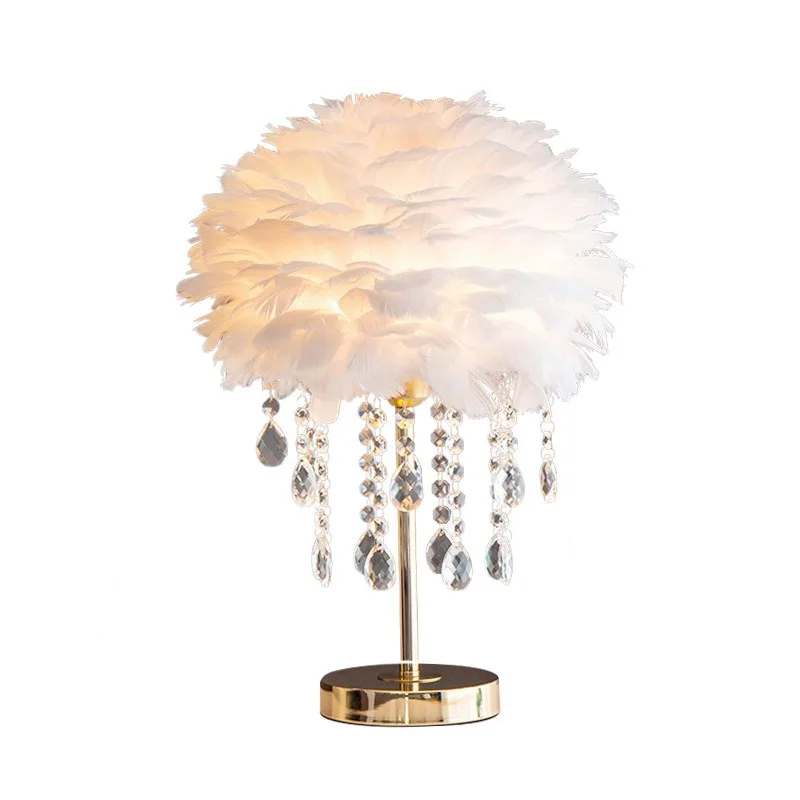 Crystal Bedroom Desk Lamp with A Luxurious and High-end Feel, Feather Bed Headlight, Wedding Decoration, Atmosphere Light
