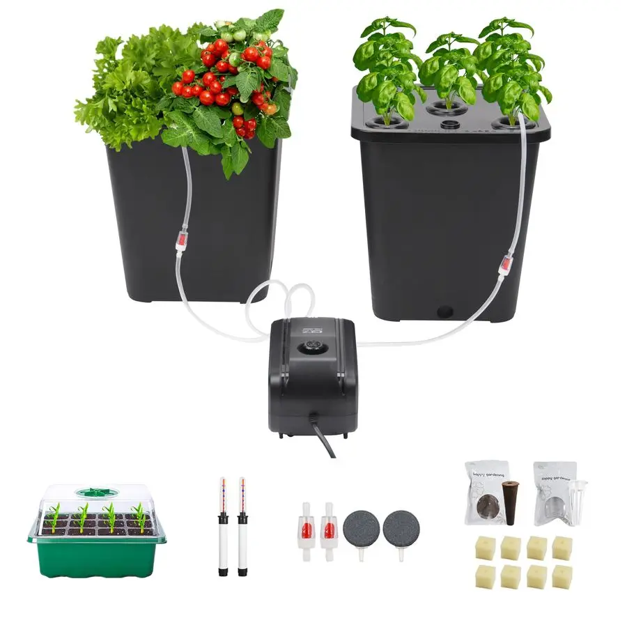 

Набор из 2 гидропонных ведер для растений, система гидропоники для выращивания трав, томатов и овощей, система DWC с воздушным насосом и устройством для проращивания.