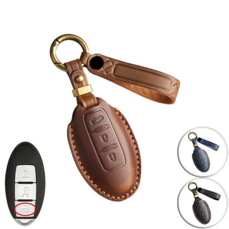 a-本革車のキーフォブカバーケース-日産ローグ-キャシュカイ-パスファインダー-タイタン用