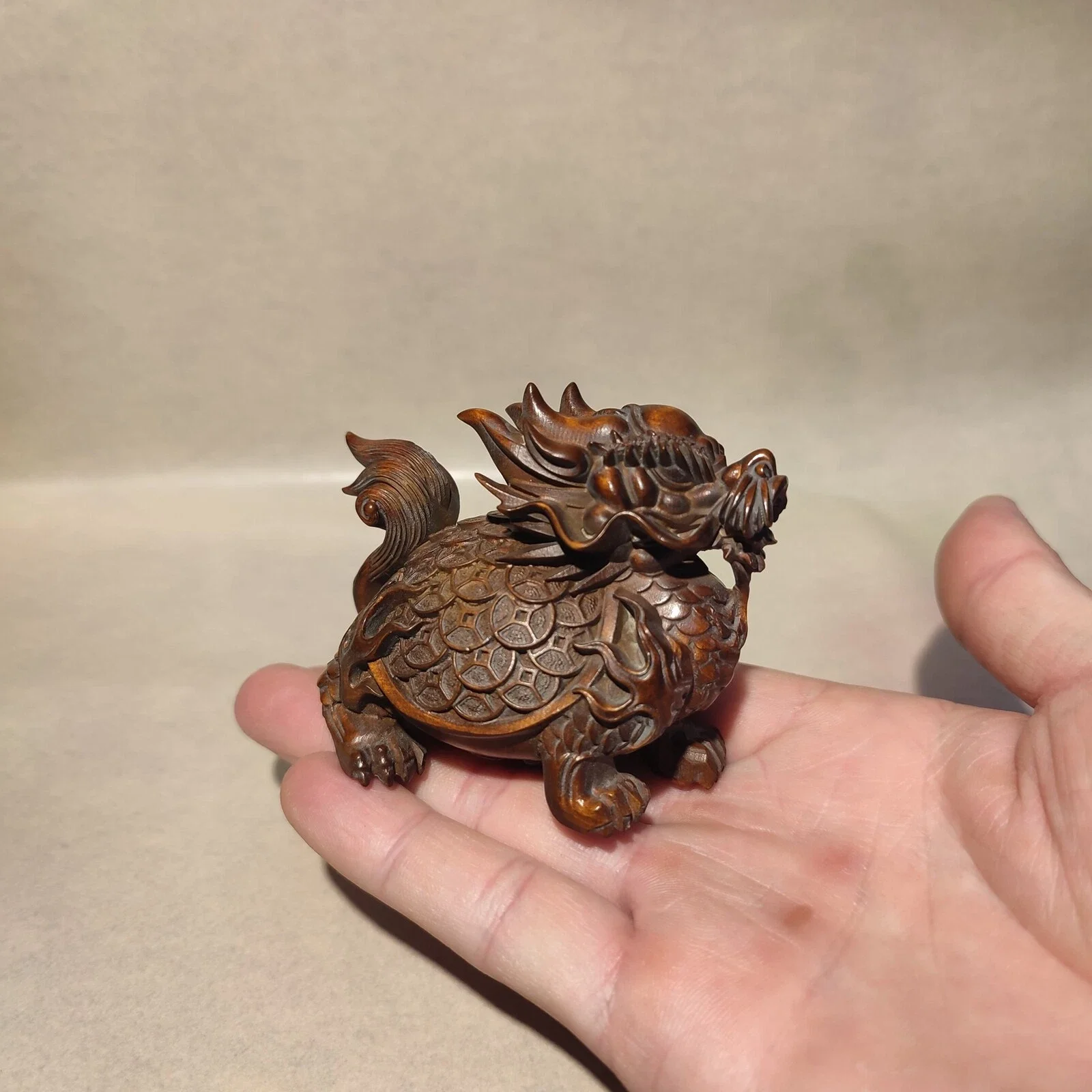 Chinese Dragon Statue Animal Figurines Kylin Unicorn Vintage Wooden Ornament Art