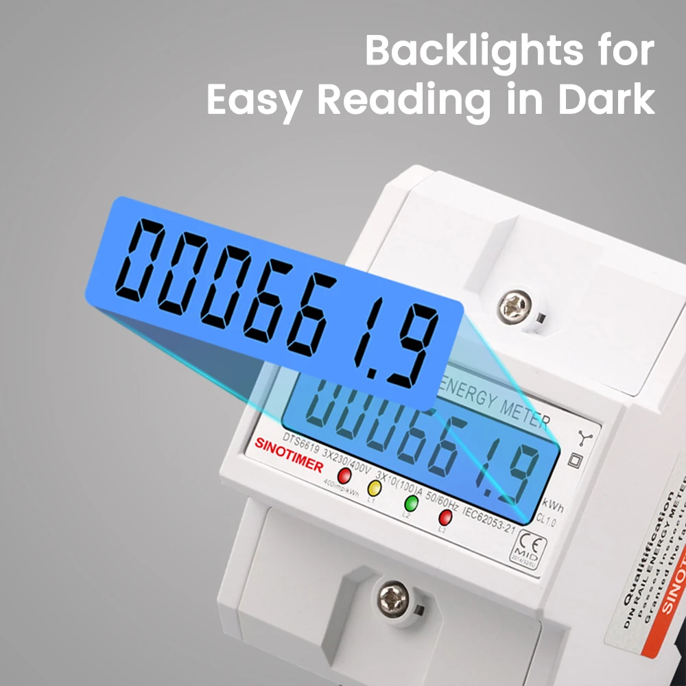 New Din Rail 3 Phase 4 Wire Electronic Watt Power Consumption Energy Meter kWh 100A 380V AC 50Hz LCD Backlight Display Wattmeter