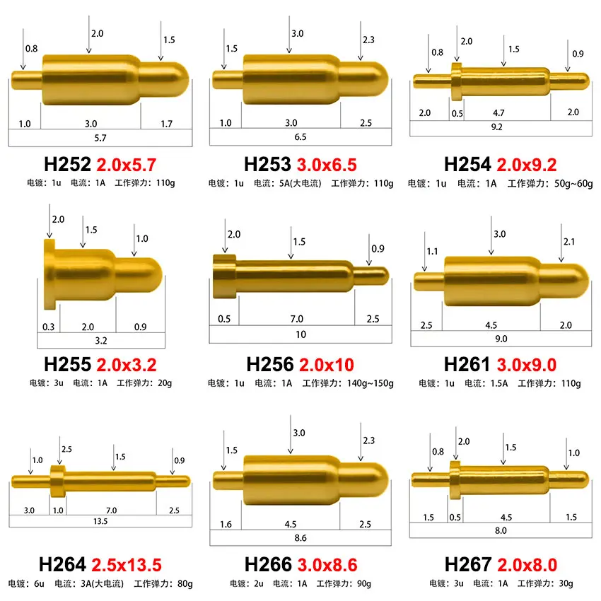 5pcs Pogo Pin Connector Pogopin Battery Spring Load Contact SMT PCB 4/5/6/6.5/7/8/8.5/9/9.5/10/12/13/13.5/19mm Test Spring Probe