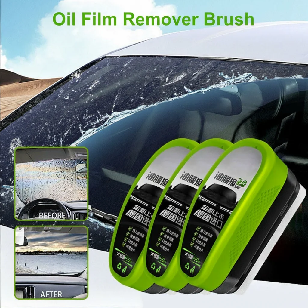 Car Glass Watermark Cleaner Oil Film Remover Brush With Refillable Liquid For Auto Windshield Dirt Removal Anti Fog Safety Drive