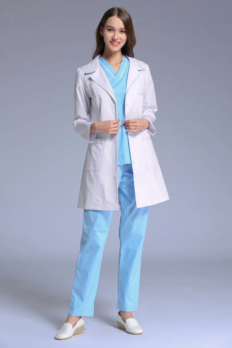 2024 New Women's Winter Long Sleeve White Uniform Spa Dept. Clinic Doctor's Lab Coat Slim Fit Overcoat