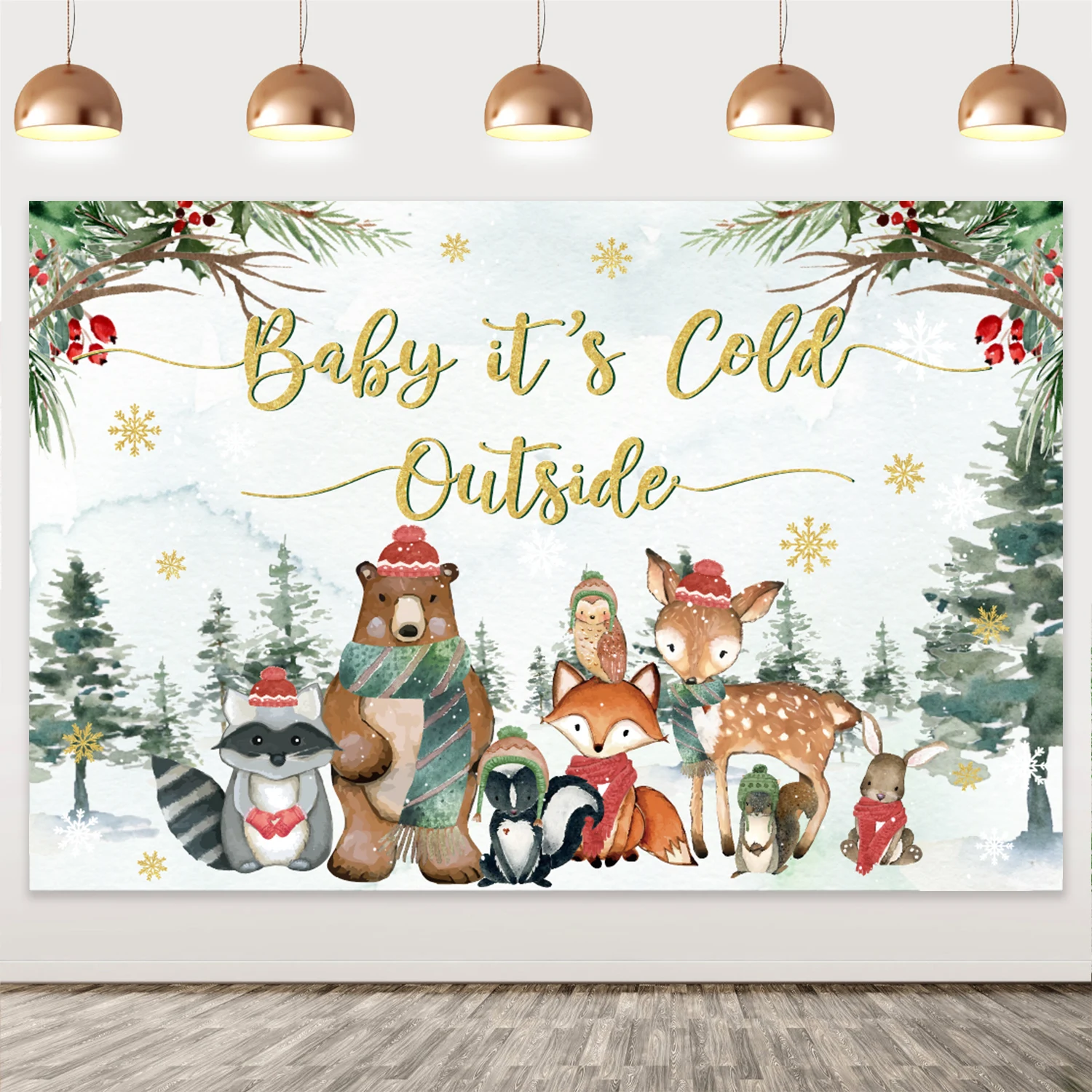 

Winter Jungle Animal Baby Shower Party Photography Background Christmas Merry New Year Party Banner Decoration Background Cloth