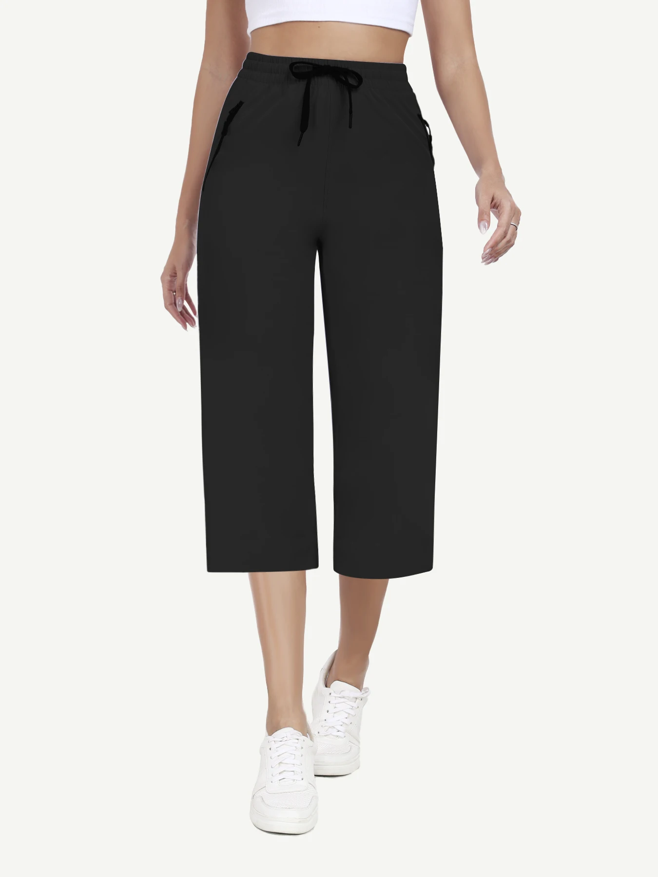 Women'S Quick-Dry Water-Resistant Jogger Cropped Pants Solid Color with Multiple Pockets Elastic Waist for All-Season Wear Ideal