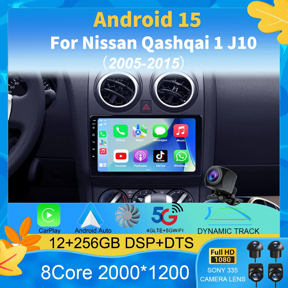 

Android 15 Car Radio For Nissan Qashqai 1 J10 2005 - 2015 Multimedia Stereo Video Player Navigation GPS 4G WIFI 360 Camera 9''