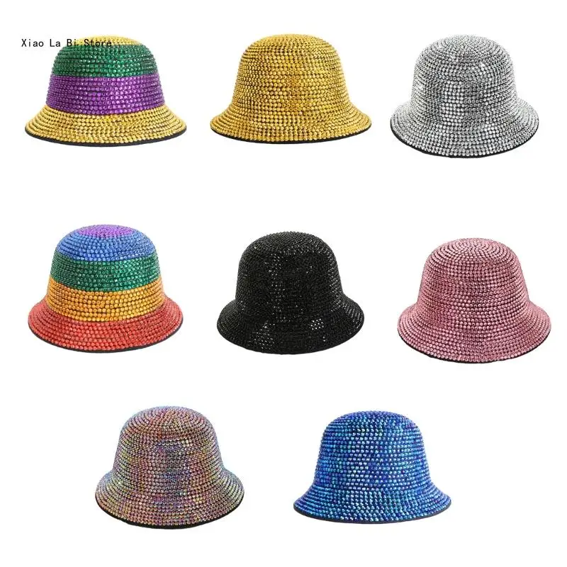 Men Woman Colorful Bling Bucket Hat Eye Catching Wide Brim Fisherman Hat Universal Singers Dancer Show Hat XXFD