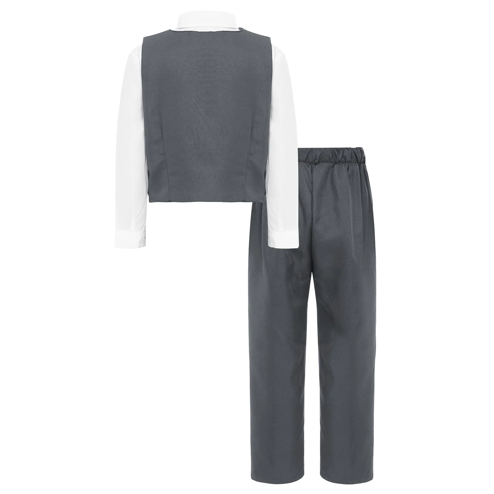 Kids Boys Gentleman Suit School Uniform Students Recitation Chorus Performance Outfit Long Sleeve Shirt with Pants Tie and Badge