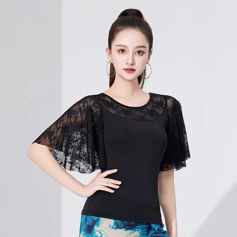 

Latin Dance Tops for Women Lace Ballroom Shirts Performance Black Modern Waltz Blouse Rumba Salsa Dancewear Costumes