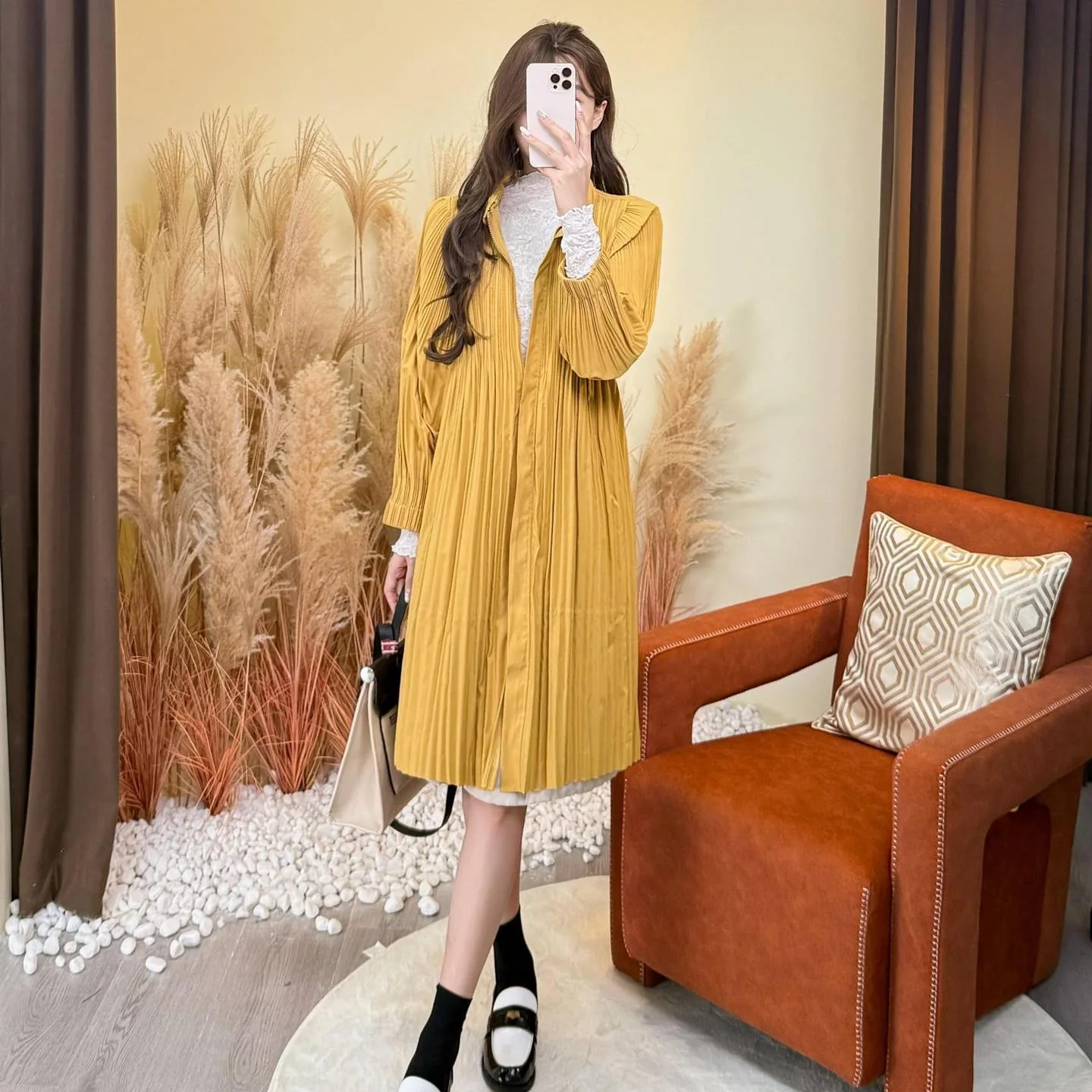 

Женская ветровка Miyake в базовом стиле на осень и зиму 2023 года, новое свободное повседневное универсальное высококачественное пальто средней длины