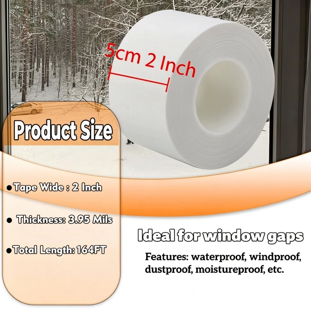 Winter Window Insulation Material Sealing Tape, No Residue, Windproof Isolation Sealing Tape, Used for Door, Window, Shower Glas