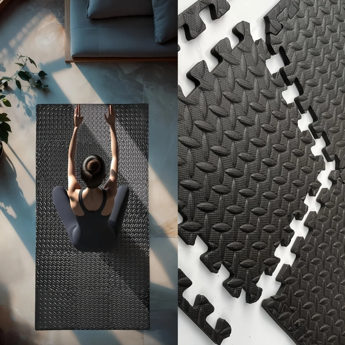60pcs,11.8x11.8 Inch Interlocking EVA Foam Puzzle Floor Tiles, 1/2 Inch Thick Anti-Slip Shock Absorbing Gym Exercise Mats, Waterproof Noise Reduction Floor Padding with Border Strips for Home Gym Yoga Treadmill Garage Workshop, Foam Mats