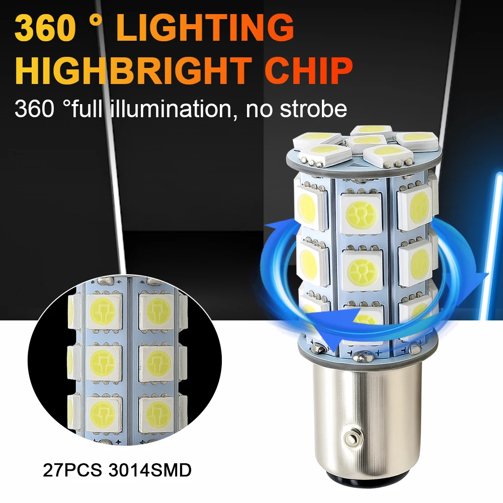 2PCS Small LED Bulbs For 5050 27SMD 1156 1157 Yellow White Dual Filament Brake Stop Tail Light Bulb Globe Turn Signal Light 12V