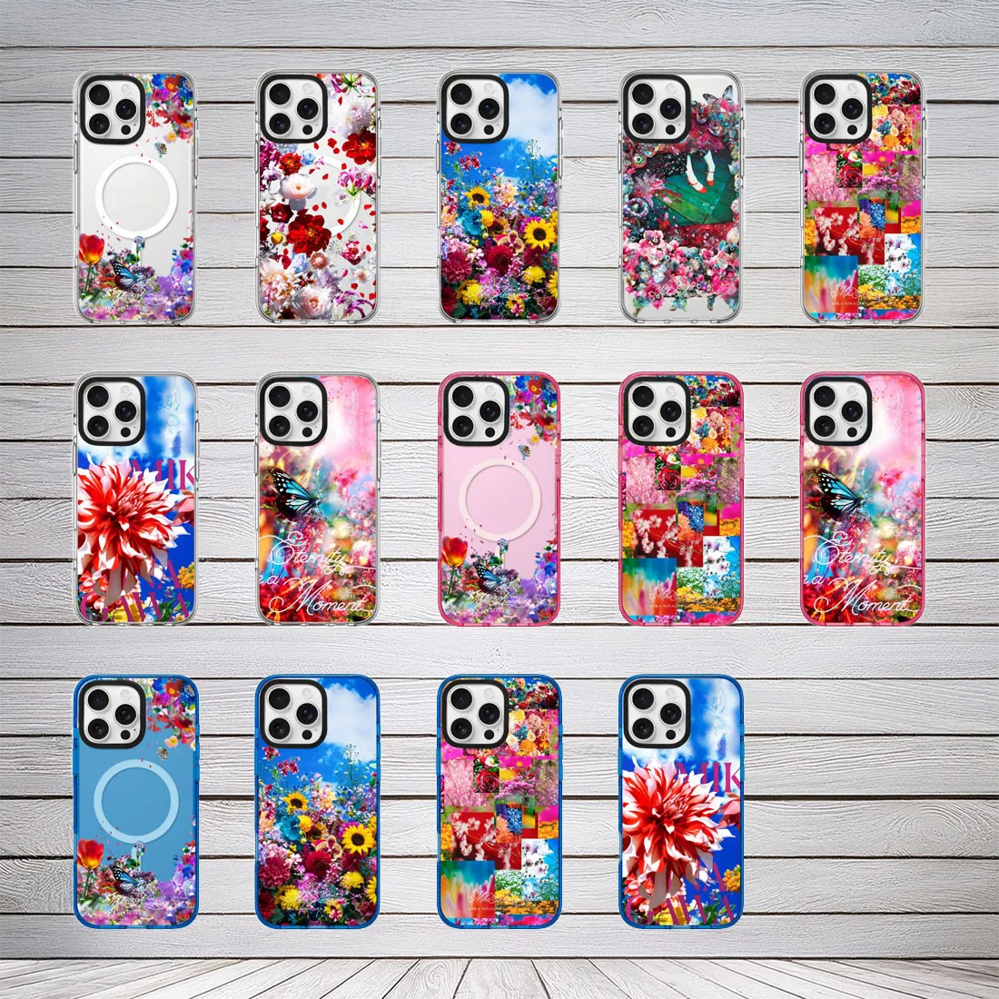 

Colorful Flower Magnetic Transparent Phone Case for IPhone 16 ~ 13 Pro Max Cover