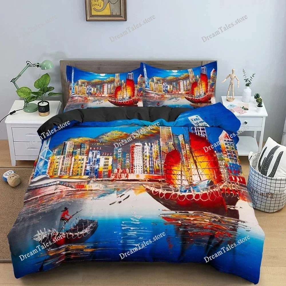 

Watercolor Sailboat Bedding Set Bedclothes King Queen Twin Duvet Cover Set with Pillowcase 3D Luxury Quilt Covers Luxury Gift369