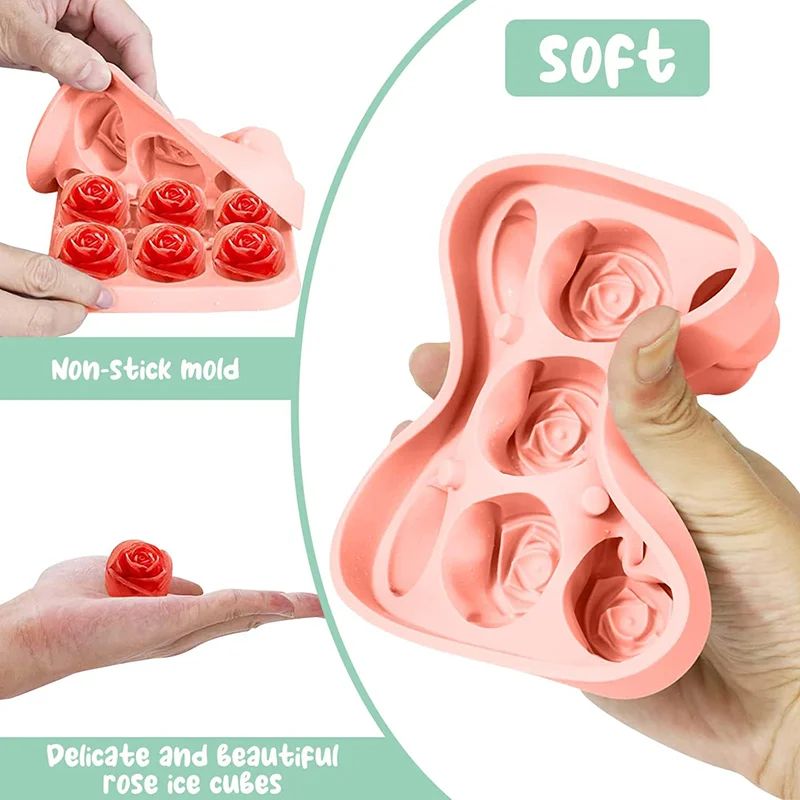 3D Rose Ice Molds Kitchen 1.3 Inch Small Ice Cube Trays Make 9 Grids Cute Flower Shape Ice Silicone Rubber Fun Ice Ball Maker