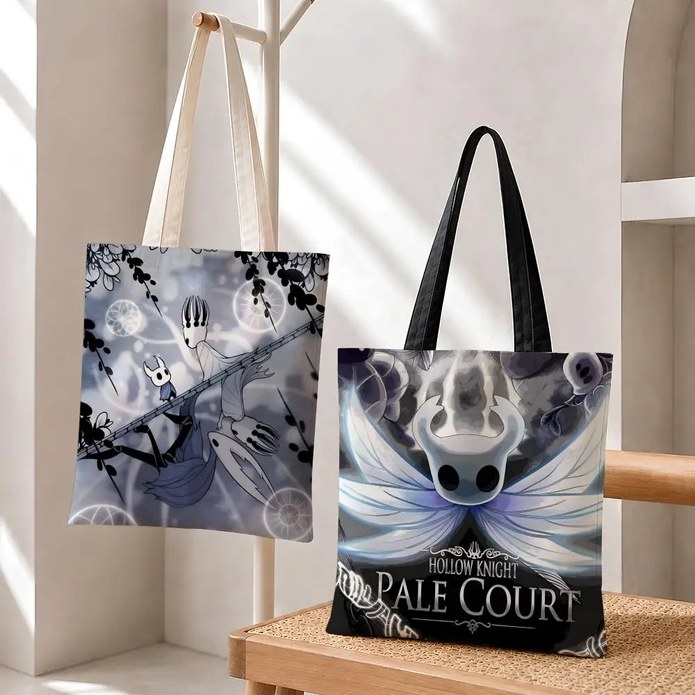 Hollow Knight Silksong Storage Bags Fashion Cotton 12/16oz Canvas Tote Bag Eco Friendly Reusable Large Capacity Shopping Bag