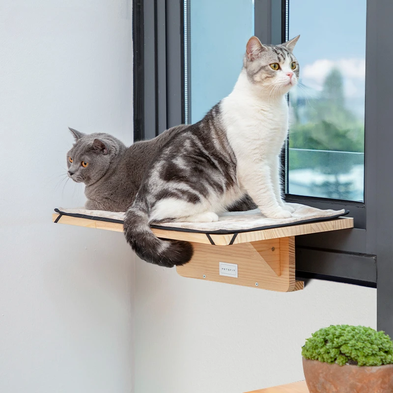 

Window Sill Solid Wood Cat Nest Bathing Balcony Cat Jumping Platform Hook Design Pet Climbing Frame Stable Load-bearing Cats Bed