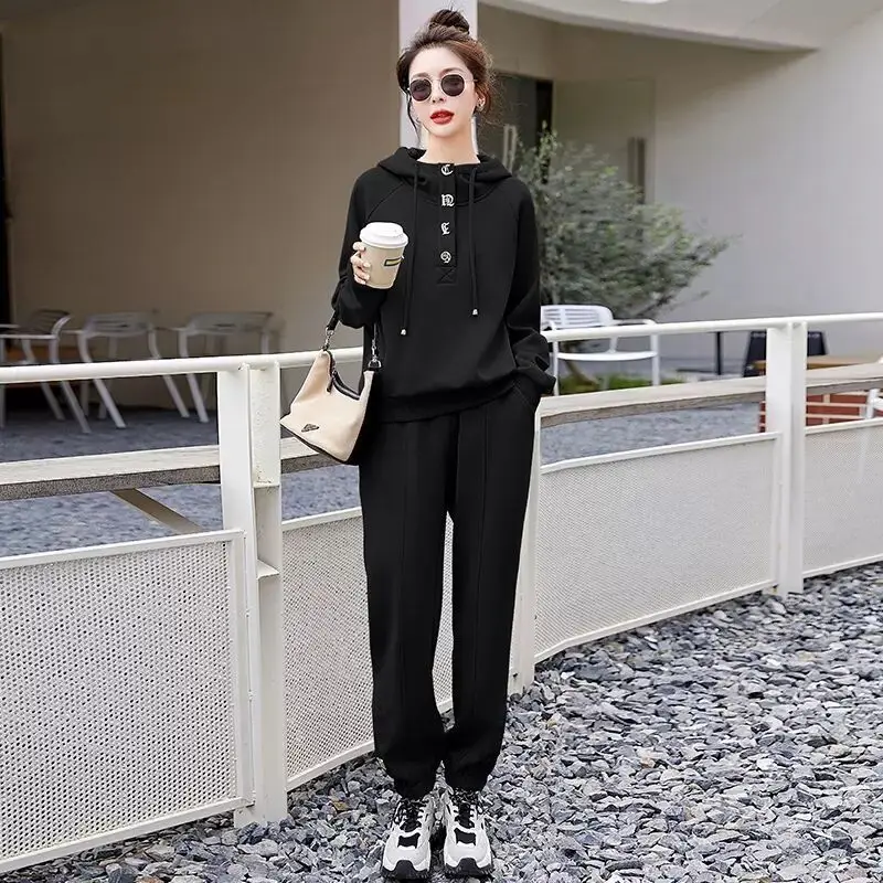 Women\'s Casual Suit Spring Autumn 2024 New Hooded Sweater Fashion Running Sports Tops And Pants Two Piece Set Plus Size Clothing