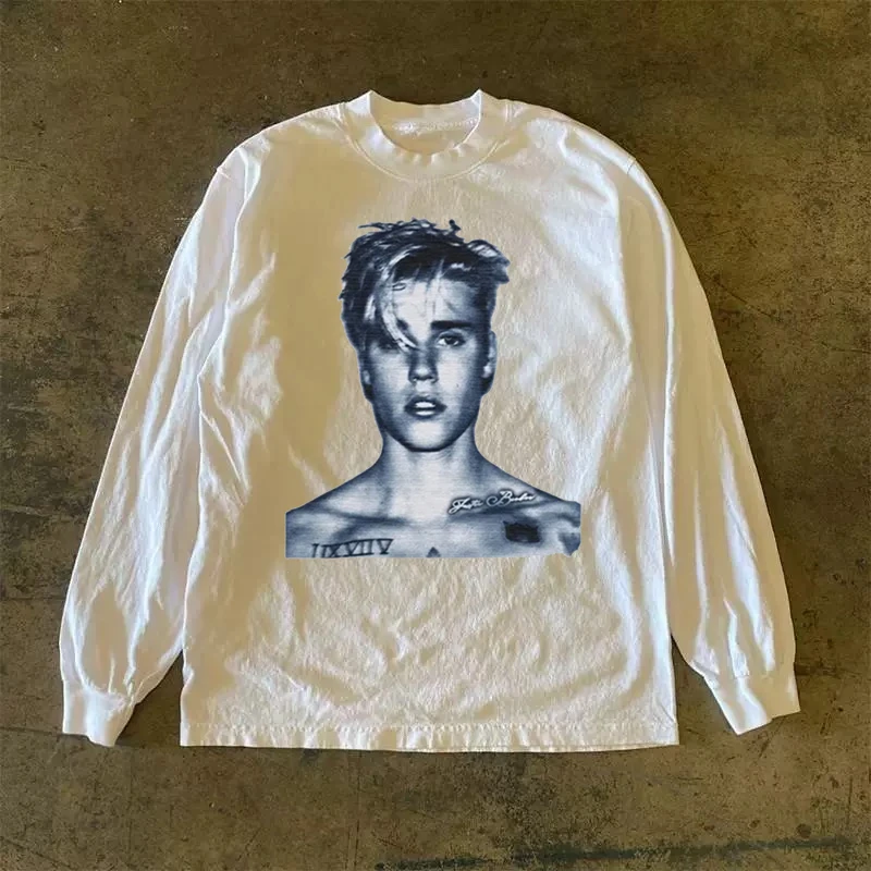 Loose Fit Pure Cotton Long Sleeve T-Shirt Unisex Casual Top Quality Assurance Youthful Print Design Comfortable Breathable