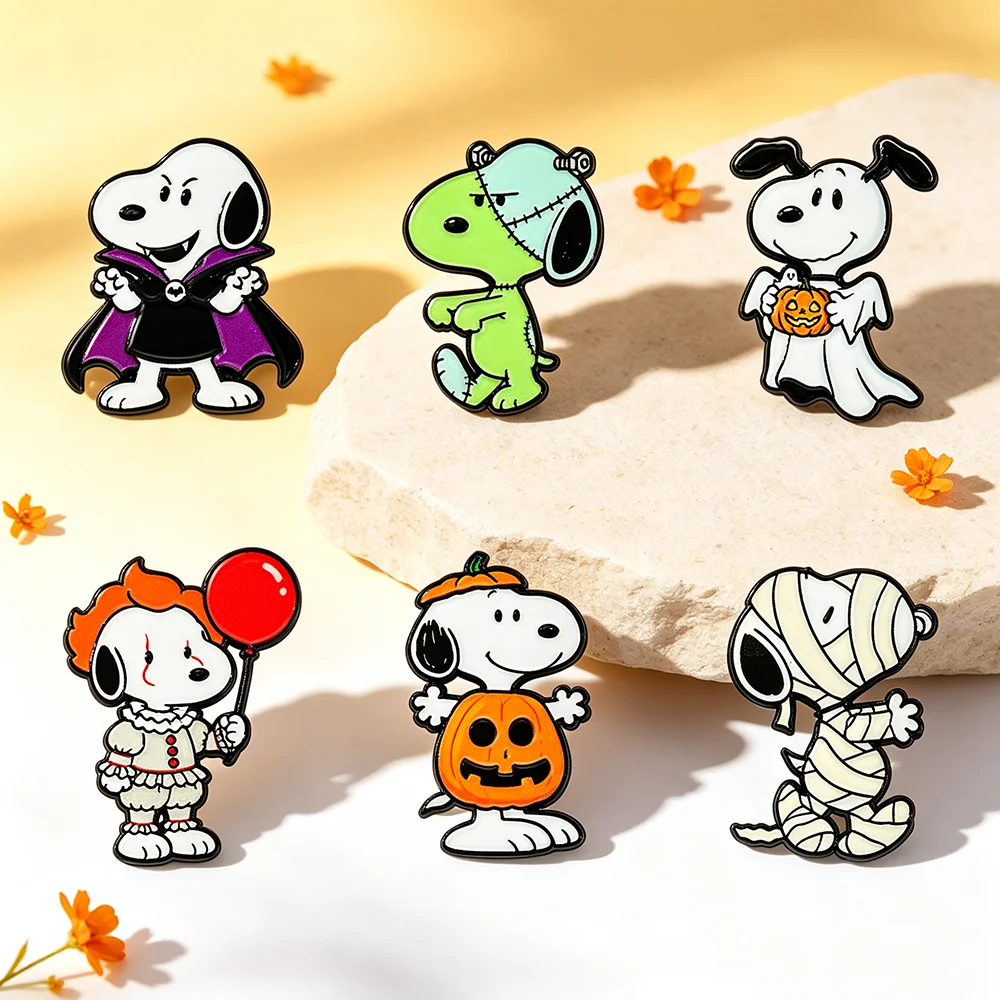 6Pcs Wholesale Halloween Themed Enamel Pin Collection Cartoon Dog Brooch Set Ghost Vampire Lapel Badges for Backpack Accessory