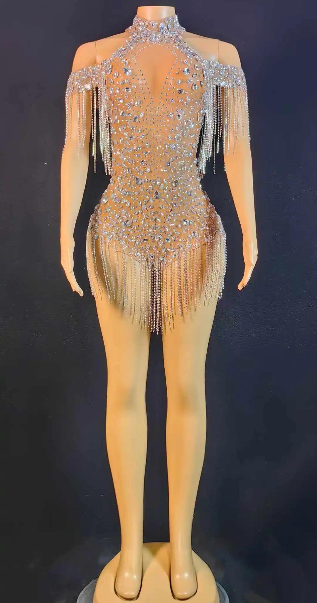 

Women Stretch Glitter Rhinestone Singer Dancer Luxury Occasion Stage Bodysuits Drag Queen Birthday Outfits 2025