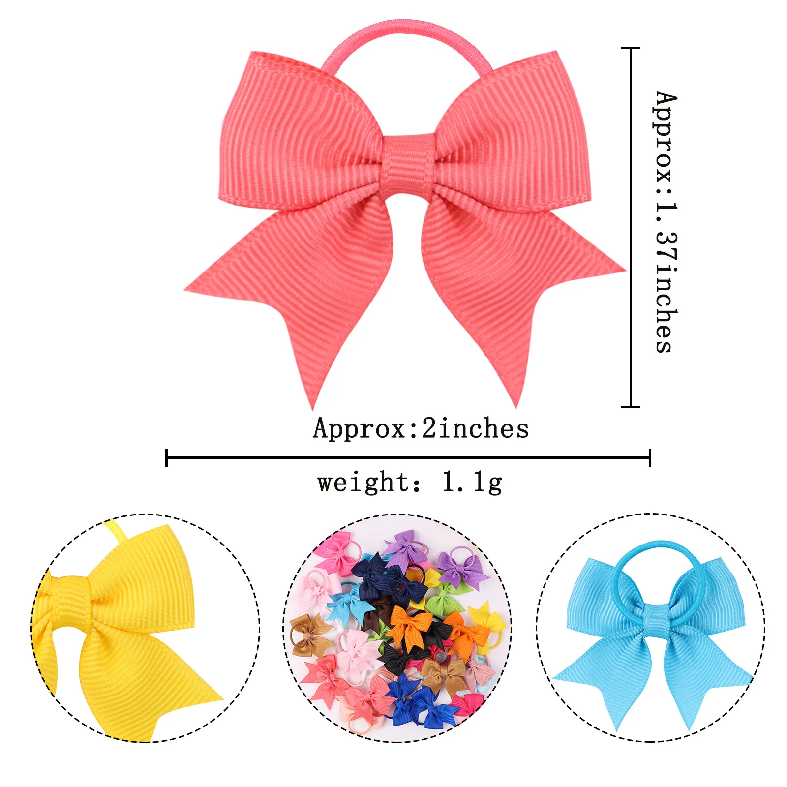 Wholesale 2Inches Solid Color Bows Hair Scrunchies For Kids Girls Grosgrain Ribbon Elastic Hair Band Headwear Hair Accessories