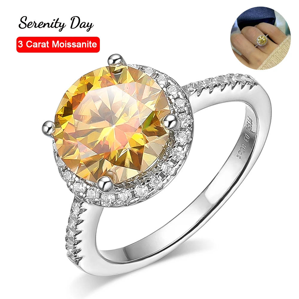 Serenity 1/2/3 Carat Yellow Color Moissanite Row Ring For Women S925 Sterling Silver Plate Pt950 Band Fine Jewelry For Wholesale